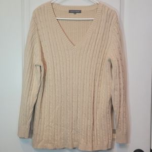 Women 1X Tan v neck cable sweater Cotton NWOT By ADDITION ELLE